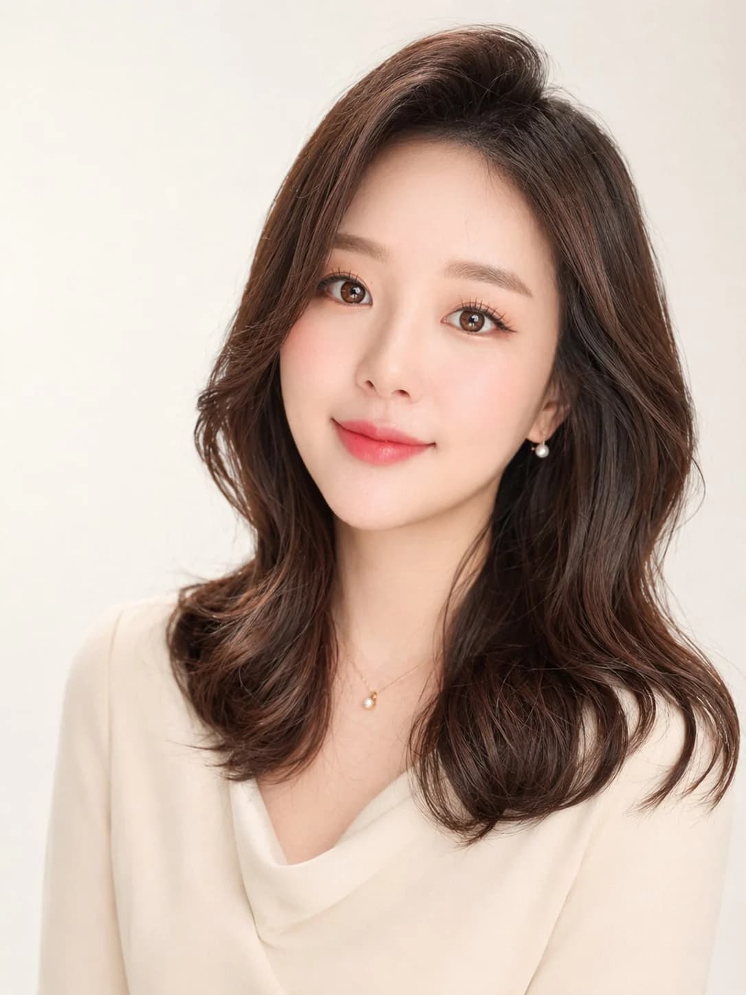 BEGINNING Announcer 03/37 — Medium layered waves and subtle coral makeup highlight a soft, approachable look.