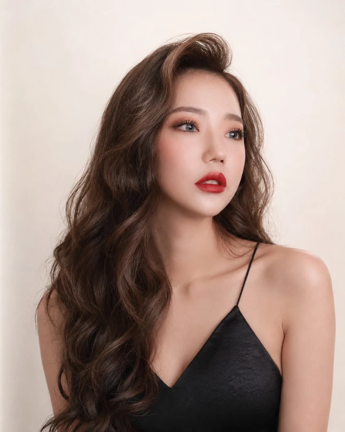 비기닝 에디토리얼 04/27 — 사이드 글램 웨이브와 레드 립으로 고혹적이고 강렬한 화보 무드를 완성했습니다.