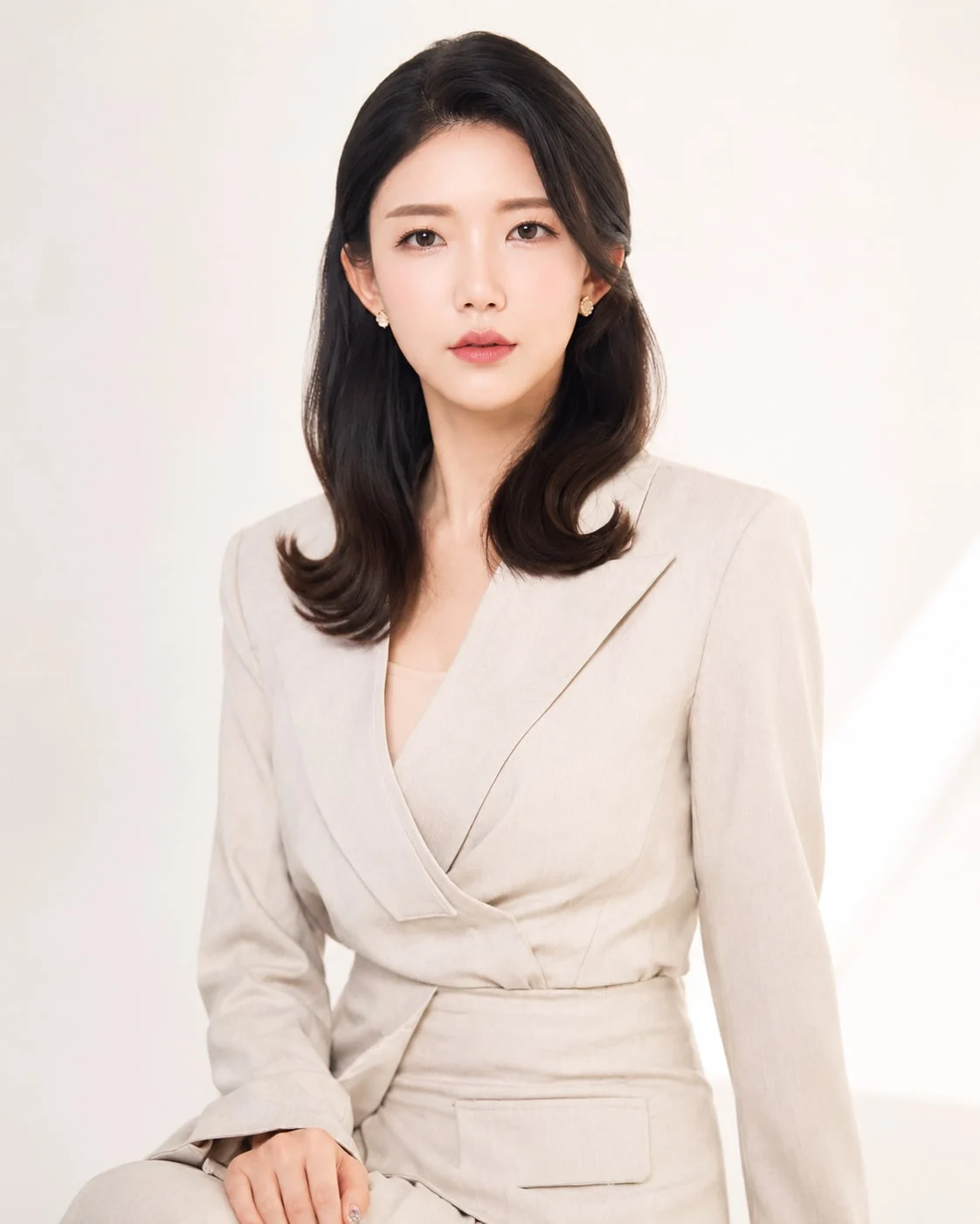 비기닝 프로필 09/63 — 미디엄 C컬 · 깨끗한 피부와 로즈 립으로 단정하고 프로페셔널한 이미지를 완성했습니다.