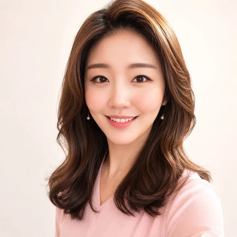비기닝 프로필 19/63 — 볼륨 미디엄 웨이브 · 생기 있는 코랄 메이크업으로 밝고 친근한 분위기를 표현했습니다.