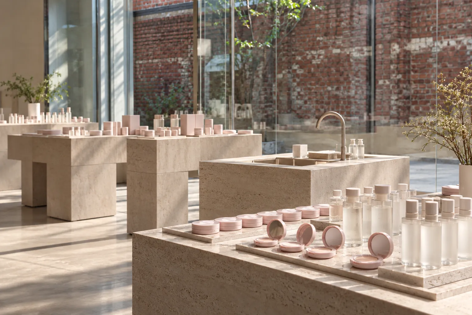 A pale pink cosmetics flagship store (fictional)