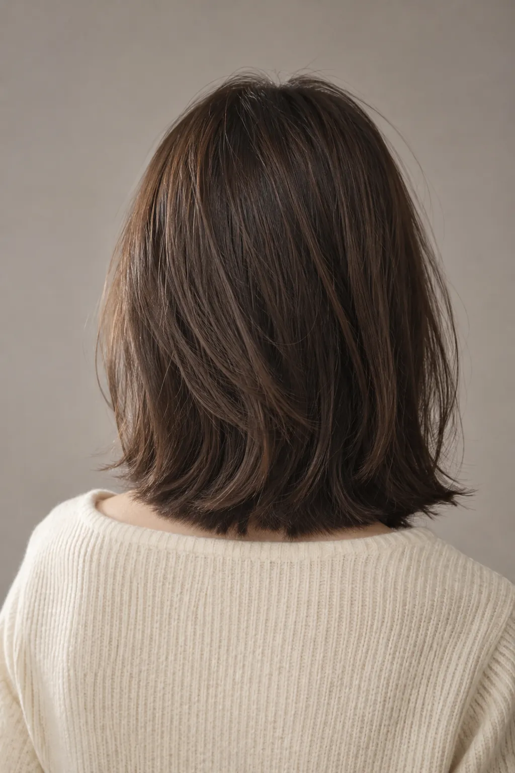 Shoulder-length hair with blunt ends, seen from behind